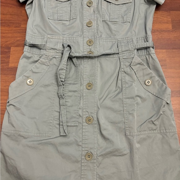 Talbots Safari Button Up Utility Shirt Dress Army Green Belted Stretch Size 6 - Picture 2 of 15